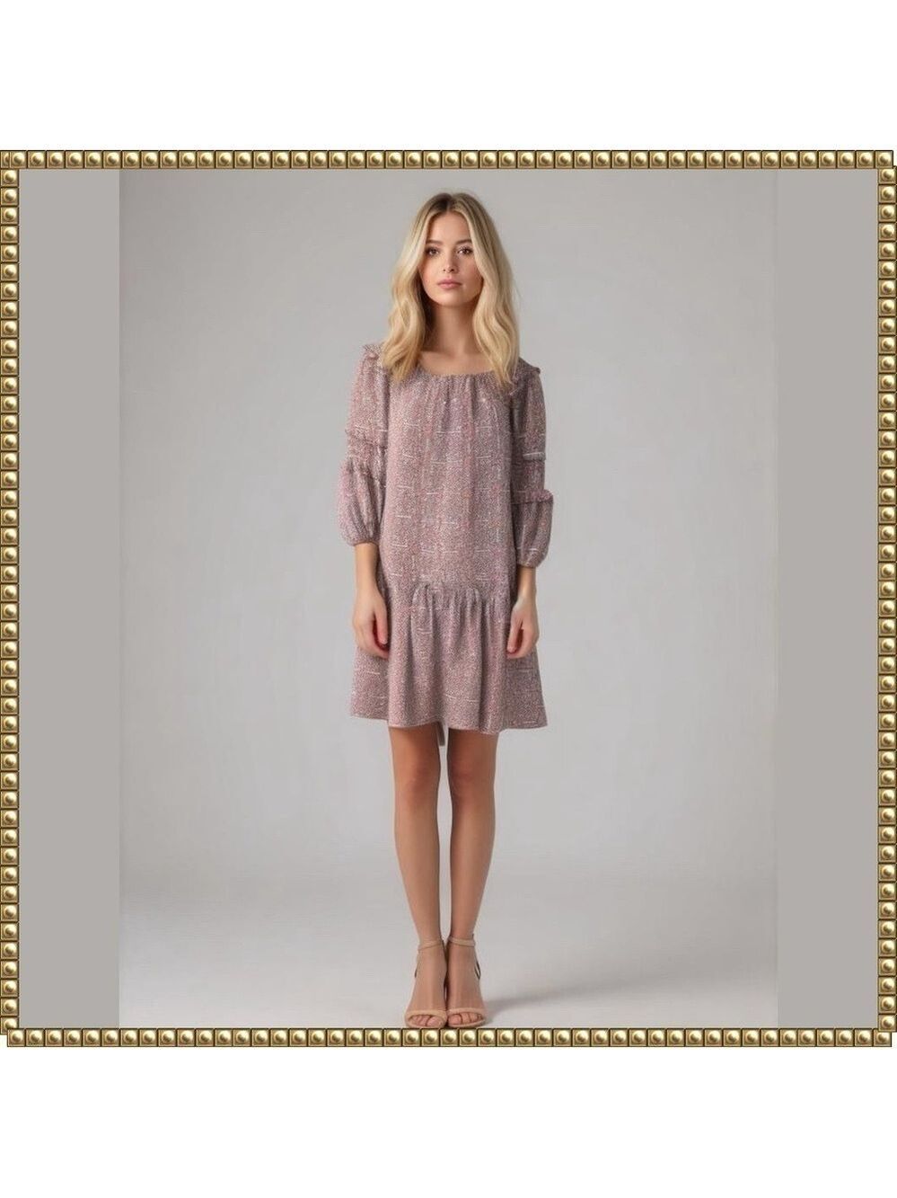 Max Studio Pink Print Boho Mini Dress Medium